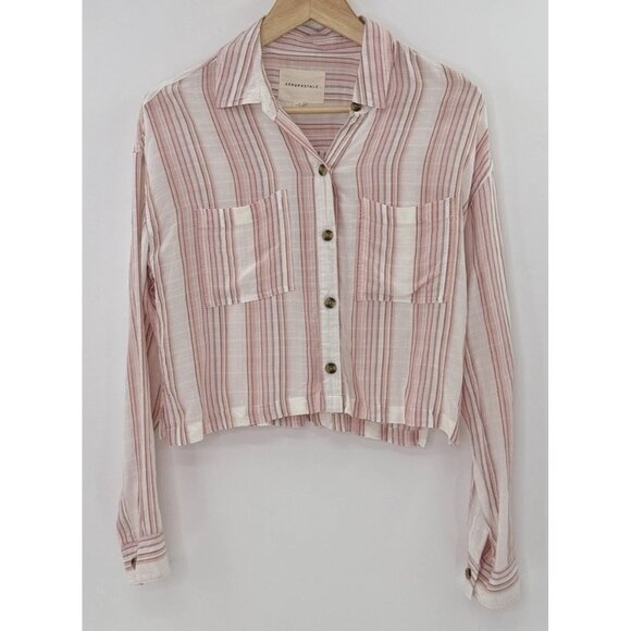 Aeropostale Cropped Striped Long‎ Sleeve Blouse Sz Sm, Boho, Coastal, Beach - Picture 1 of 9
